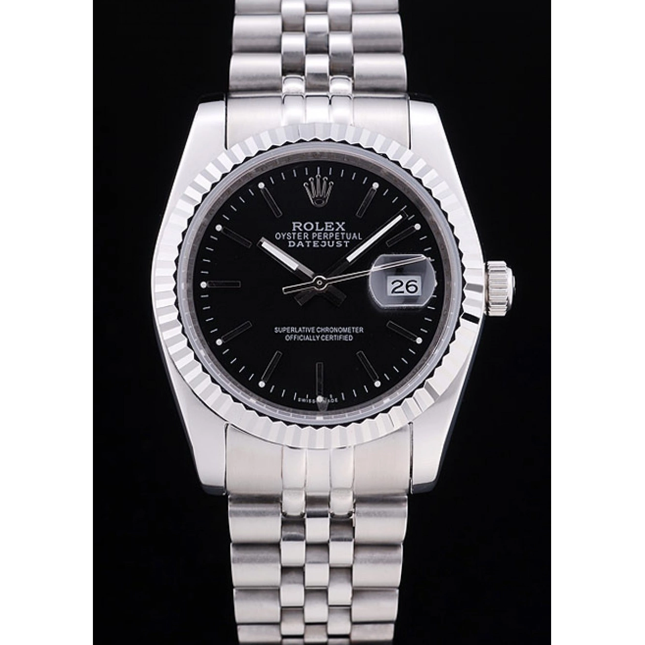 Best AAA Replica Sites Black Diamonds Datejust Ribbed Dial 7456 Rolex Bezel 0803